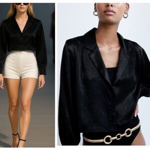 ZARA satin effect pattern cropped blouse